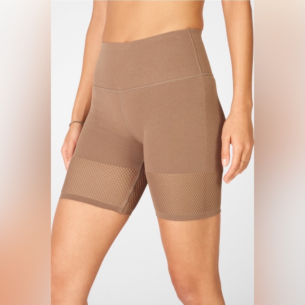 Fabletics High-Waisted SculptKnit Biker Short, XS, Dark Warm Grey/Tan